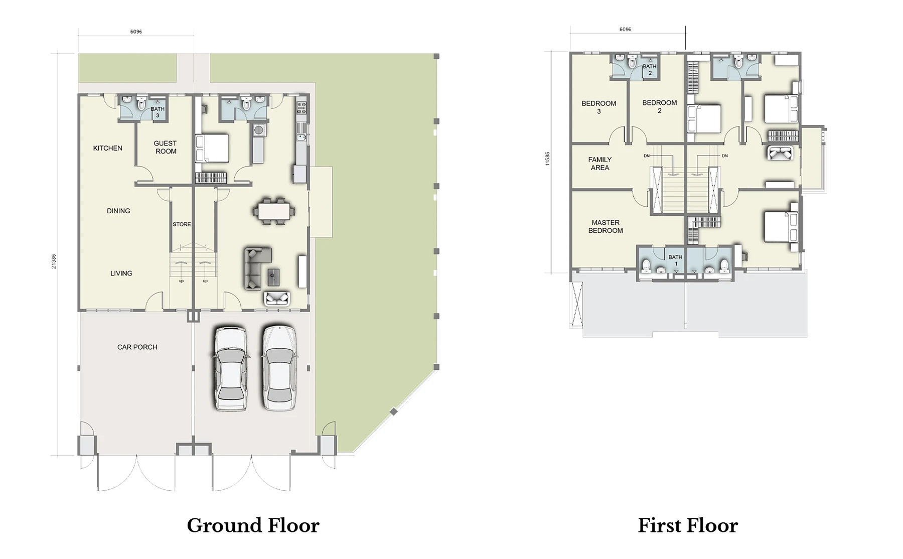 Acalea Residence floor plan — 20 by 70 double-storey terrace, 4 bedrooms and 3 bathrooms